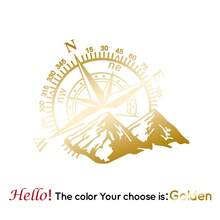 Pegatina de coche de brújula de montaña genial, calcomanías de vinilo para coche, pegatinas de brújula para ventana de auto, decoración de pegatinas de coche - Dorado - Ver 9