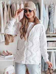 Women's Transitional Quilted Vest With A Detachable Hood. Stylish Design With Side Adjustments And Practical Pockets. This Lightweight, Padded Jacket Is Perfect For Layering In Spring And Autumn. Comfortable And Practical. - White - View 2