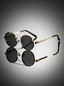 1副女士全框圆形眼镜，时尚男士金属框眼镜，春季装饰镜腿，别致绿色眼镜，奢华复古蒸汽朋克眼镜，适合旅行和街头拍照佩戴 - 多色2 - 查看 12