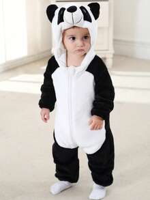 MICHLEY 1pc Cartoon Animal Print Flannel Cozy Sleeping Bag, Long Sleeve, Double Zipper Design, Unisex Baby, Suitable For All Seasons And Daily Use - Multicolor - View 2