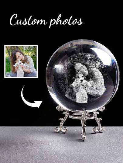 1pc Customized Photo Crystal Ball, Personalized Laser Engraved Crystal Glass Photo Sphere, 3D Crystal Gift, Engraved Photo Crystal Ornament, Unique Personalized Memento For Couples, Family, Friends, Distinctive Holiday Decor, Creative Christmas Gift, Customized Photo Display Sphere, Trending 2025 Gift, Personalized Desktop Decor