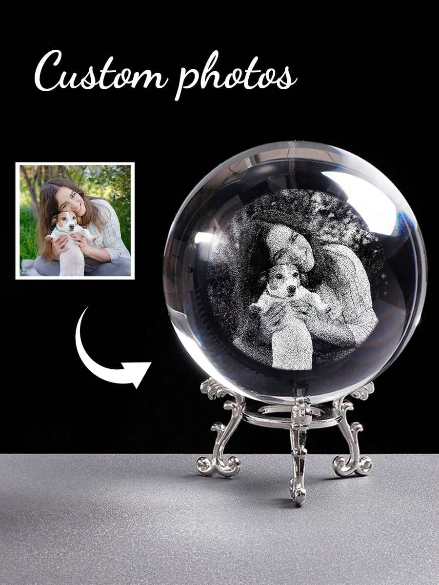 1pc Customized Photo Crystal Ball, Personalized Laser Engraved Crystal Glass Photo Sphere, 3D Crystal Gift, Engraved Photo Crystal Ornament, Unique Personalized Memento For Couples, Family, Friends, Distinctive Holiday Decor, Creative Christmas Gift, Customized Photo Display Sphere, Trending 2025 Gift, Personalized Desktop Decor - Multicolor - View 1