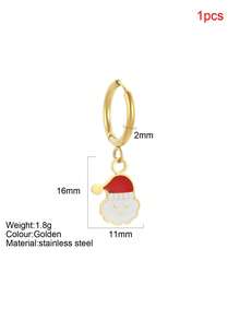 1pc Y2K Stainless Steel Enamel Cartoon Christmas Santa Claus & Reindeer Stocking Earrings, Suitable For Christmas Wear And Everyday Autumn/Winter Wear