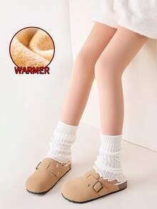 1件装女童保暖打底裤，幼儿冬季保暖紧身裤，加厚保暖裤，适合儿童日常生活和舞蹈，时尚秋季款式（适合5-15°C） - 杏色 - 查看 6