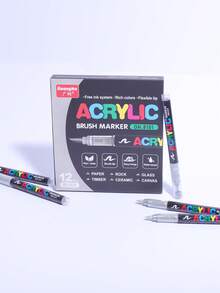 12 لون أقلام أكريليك أحادية اللون، مقاومة للماء، قابلة للمزج، أقلام مائية إبداعية، أقلام أساسية محمولة للفنانين للرسم، ويمكن استخدامها أيضًا للرسم على أسطح مختلفة، هدية للأصدقاء. - متعدد الألوان - مشاهدة 5