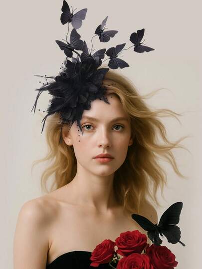 1pc Butterfly Headpiece, Women's Derby Floral Headband Hat, Feather Tea Party Butterfly Halloween Party Headband