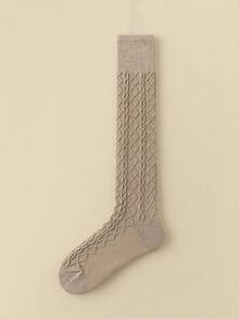 1Pair Women Over The Calf Socks, Multi-Color Wool Blend Fashionable Versatile Socks For Daily Outfit, Cozy Socks