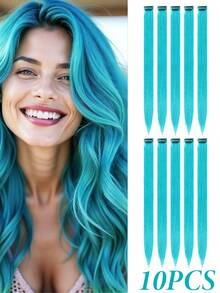 16 piezas de extensiones de cabello de colores con clip - Mechones sintéticos de arcoíris de 22 pulgadas con 8 colores para niños y niñas, regalo de fiesta de cumpleaños - Multicolor - Ver 8