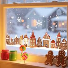 1/2pcs Christmas House Window Sticker, Static Adsorption Christmas Holiday Decorations, With Snowflake Pattern, No Residue Removable Home Door Glass Sticker, Easy To Apply PVC Christmas Decorations - Multicolor - View 4