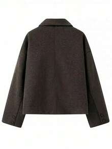 女士单排扣翻领短款大衣，适合秋冬季 - 棕色 - 查看 5