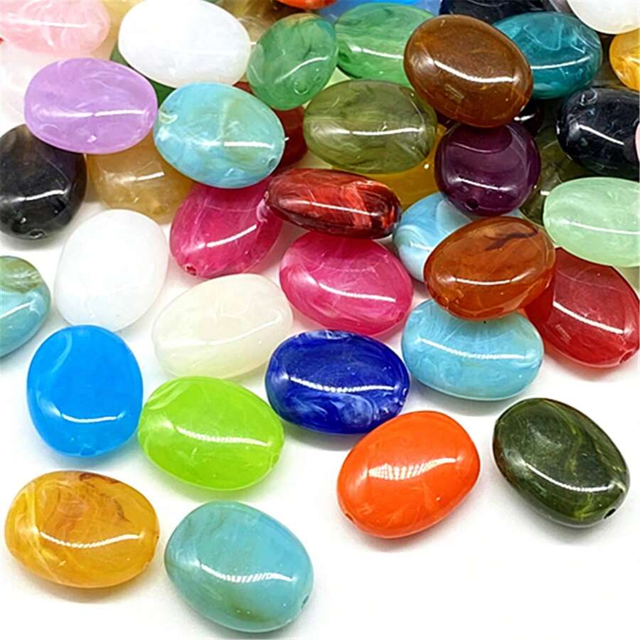 10Pcs Multcolor Acrylic Oval Shape Beads For Jewelry Making Mobile Phone Chain DIY Fashion Bracelet Necklace Decoration Accessories - 10Pcs Oval Beads - View 1