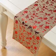 1 pieza Camino de mesa navideño con muñeco de nieve rojo y pan de jengibre, decoración moderna y minimalista de lino, adecuado para todas las temporadas