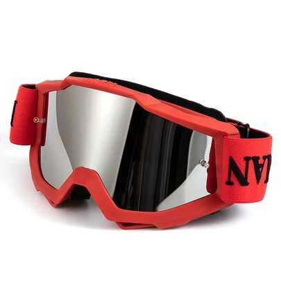 Vintage Motorcycle Goggles - Steampunk & Ski Goggles For Dirk Bike & Touring Riding{"Color_name":"#1RedFrame+SilverLenses-378"}