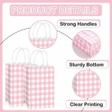 Pcs Pink Gingham Party Plies Pink And White Plaid Party Favor Bags With Handles  Checkered Treat Goodie Bags For Wedding Birthday Baby Shower Picnic Favors - 豐富多彩的 - 查看 3