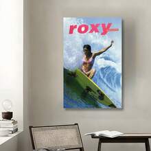 Framed Canvas ROXY Surfing Competition Print  Printable Art, Vintage Surfing Poster, Retro Surf Poster For Living Room, Bedroom, Home Office Birthday Party Bathroom Christmas Easter Halloween And Other - 裱框 - 查看 3