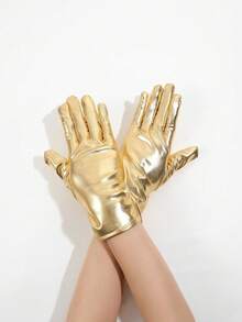 1 Pair Shiny Leather Sexy Punk Costume Arm Warmers, Suitable For Party, Prom, Halloween - Golden Short - View 2