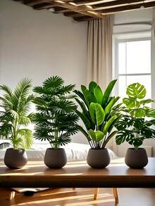 一套四件，包含48株大叶仿真植物。适合户外使用——宽叶热带雨林装饰树，全年室内外盆栽，适用于婚礼、酒店、花园、庭院等北欧风格场合。 - 彩色 - 查看 7