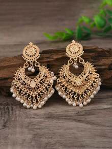 1 Pair Of Heart-Shaped Jingle Bell Earrings For Women, Fun & Festive Holiday Jewelry, Cute Dangle Earrings For Parties, Christmas, And Special Occasions - Vàng - Xem 1