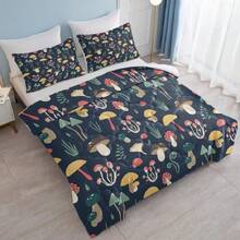 3PCS  Mushroom Bedding Set, Colorful Dark Blue Comforter Twin, Botanical Aesthetic Retro Comforter Set With 1 Comforter And 2 Pillow Shams,23456162 - Redwood - View 2