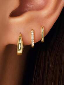 3-teiliges Set mit kleinen Damen-Creolen, 14 Karat vergoldete Knorpelohrringe, geeignet für mehrfache Piercings, modischer, hypoallergener Schmuck, exquisite stapelbare Zirkonia-Würfel-Ohrringe, Geschenk