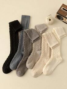 1Pair Women Over The Calf Socks, Multi-Color Wool Blend Fashionable Versatile Socks For Daily Outfit, Cozy Socks