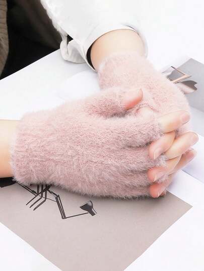 Women's Warm Plush Gloves, Flip-Top Fingerless Gloves For Students, Outdoor Gloves, Thick And Cold-Proof, Autumn/Winter Christmas Gift Thermal Warm Winter