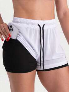 Women's 2-In-1 Dryfit Gym Shorts Kit: 3 Double Shorts For Training, Hiking And Other Sports - 黑色+白色+綠色 - 查看 10