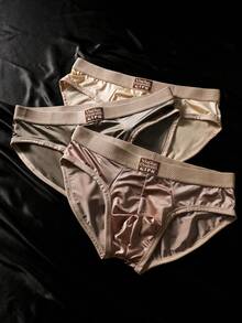 5pcs  Silk    Softness  Breathable  Easy To Wear    Plain    Mid Rise    Men Underwear - 彩色 - 查看 2