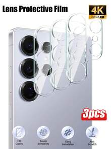 3pcs Camera Lens Protector Film Compatible With Samsung Galaxy S23/S23 Plus/S23 Ultra, Galaxy Z Flip 5, Galaxy Z Fold 5, Galaxy S24 Ultra, S24 FE, A06, A16, A26, A36, A56, Galaxy S25 Ultra, Galaxy Z Flip 7, Galaxy Z Fold 7 - Clear - View 1