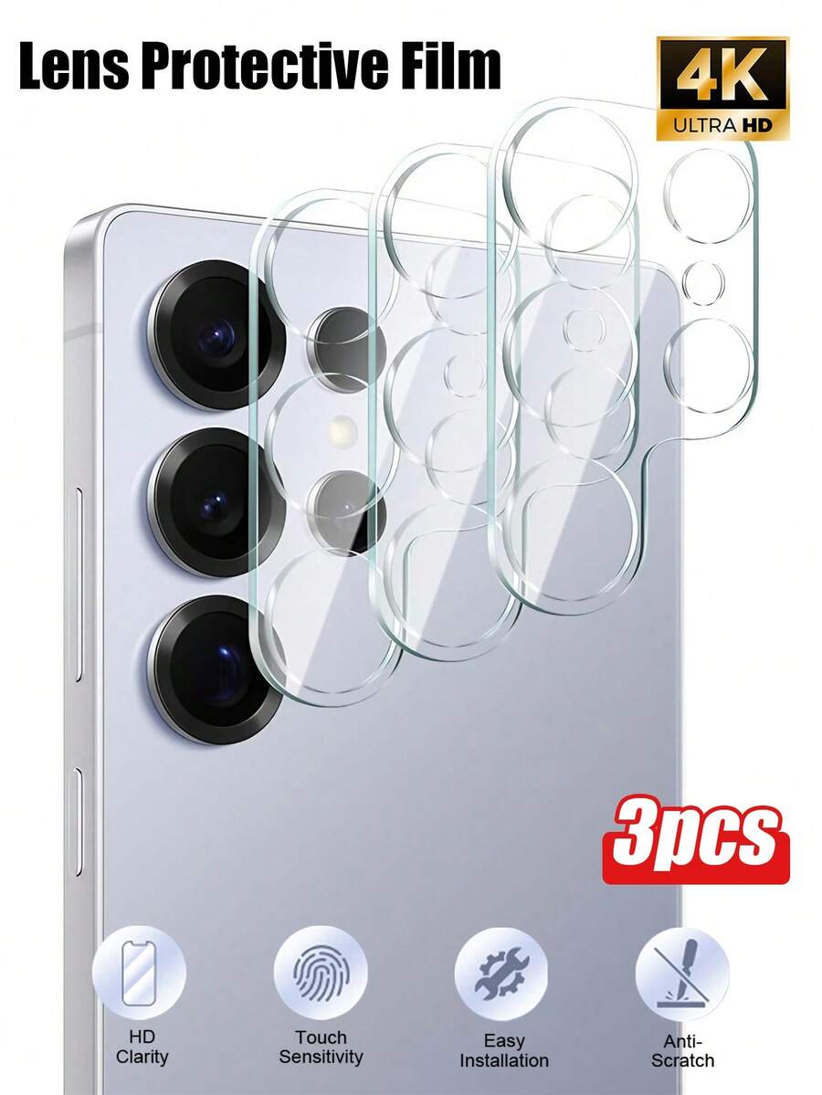 3pcs Camera Lens Protector Film Compatible With Samsung Galaxy S23/S23 Plus/S23 Ultra, Galaxy Z Flip 5, Galaxy Z Fold 5, Galaxy S24 Ultra, S24 FE, A06, A16, A26, A36, A56, Galaxy S25 Ultra, Galaxy Z Flip 7, Galaxy Z Fold 7 - Clear - View 1