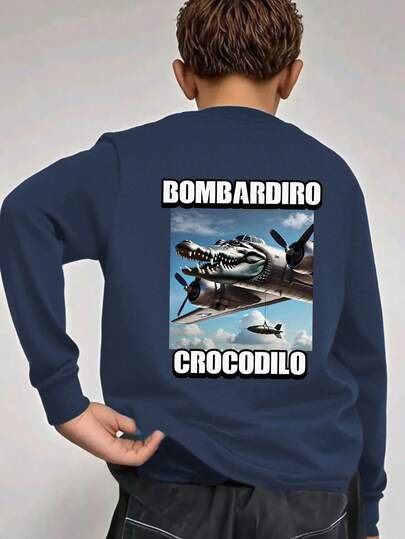 Camiseta de manga larga con cuello redondo y estampado gráfico para niño preadolescente, parte superior de otoño/invierno