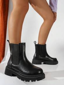 Botas de tobillo estilo británico para mujer, nuevas para otoño/invierno, suela gruesa y ligera, botas cortas clásicas de moda en color negro, botas para damas