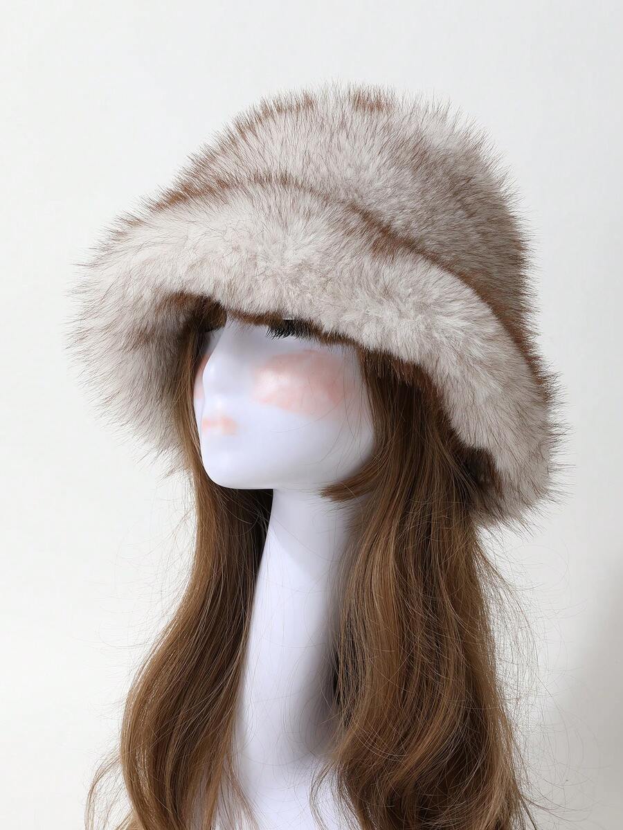 1 st damers eleganta hinkhatt i fuskpäls, tjock varm och fluffig öronskyddshatt för höst/vinter, trendig och mångsidig pulloverkeps - Multifärgad - Visa 1