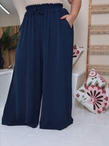 Maxi Pantalona Plus Size Without Slit Duna Fabric Elastic Waist - Navy Blue - View 2