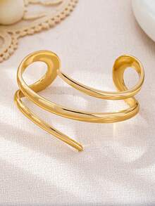 3 件套简约镂空几何粗细精致光滑金手链套装，时尚优雅 - 金黃色 - 查看 11