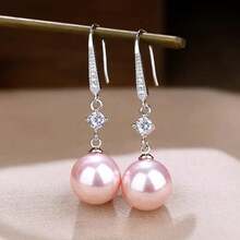 1 Pair Of Imitation Pearl Earrings For Women, New  Fashionable Versatile Earrings, Face Slimming Gold Earrings, Ear Hooks - 銀色+白色 - 查看 9