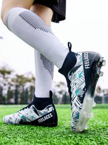 Tacos de fútbol para hombres Zapatos con clavos para niños y jóvenes Zapatillas de entrenamiento profesional para césped, interior y exterior - Blanco - Ver 3