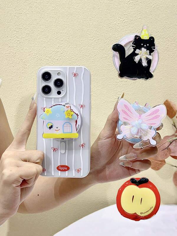 1pc Tie Dye Heart Cartoon MagSafe Magnetic Grip Phone Holder, Strong Adsorption, Retractable Desktop Air Cushion