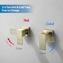 Decaura Watermark Square Shower Mixer Taps 1/4 Turn Twin Handle Hot Cold Shower Vae Kits Bathtub Faucet Solid Brass Burshed Gold - Burshed Gold - 查看 2
