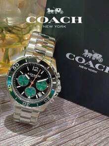 Coach Kent Green Dial Silver Steel Strap Watch For Men - Silver - View 6