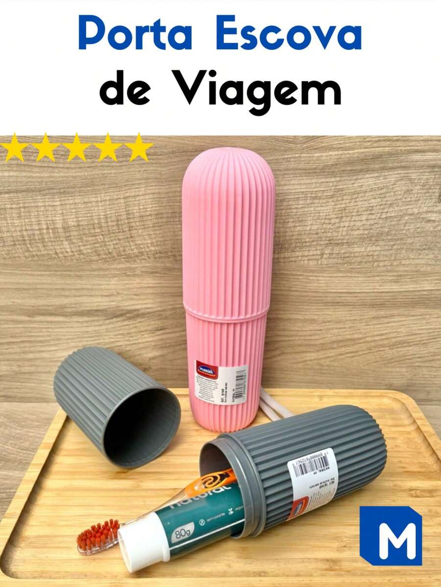 Estojo Porta Escova de Dente e Pasta Portátil Prático e Resistente Rosa ou Cinza - Cinza - Visão 1