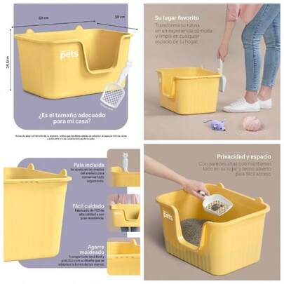 Arenero Inodoro para Gato Caja de con Pala, Paredes Altas Verde,