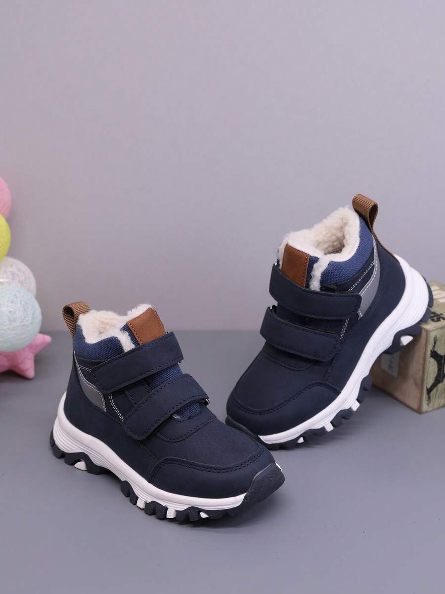 1 双儿童简约百搭保暖毛绒雪地靴，女童时尚百搭防滑户外靴，男童个性化休闲运动靴 - 藏蓝色 - 查看 1