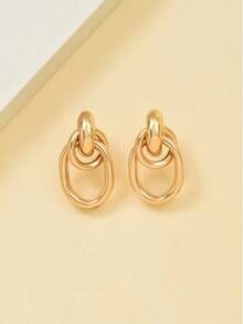 1pc Fashionable Gold-Tone Metal Multi-Twist Knot Design Stud Earrings, Double Hoop Stud, Statement Dangle Earrings, Unique Earrings Valentine's Day Accessories