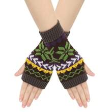 Christmas Snowflake Knitted Fingerless Gloves, Winter Warm Colorful Knitted Sleeve Cuffs For Holiday