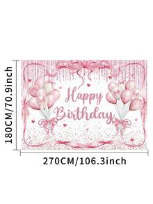 1 Stück rosa Schleife Glücklicher Geburtstag Fotografie Hintergrund mit Glitzer Punkten, Herzen, Luftballons, Party Banner 150 x 100 cm / 210 x 150 cm / 270 x 180 cm, Neugeborenen Babyparty Geburtstag Foto Hintergrund für drinnen und Outdoor, Dekorationszubehör