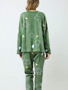 2Pzs Conjuntos De Pijamas Gruesos y Cálidos Térmica Para Mujer Top Y Pantalón pijama Polar Mujer - Verde - Ver 2