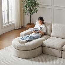 Chenille Sofa With Curved Elements And Chaise Longue, Fully Compressed And Frameless, Modular L-Lounge Combination Sofa, Foam Compression Sofa, No Assembly Required - Beige - View 10