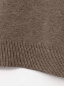 FOR BEAUTY 女士纯色简约优雅通勤套头毛衣，街头时尚学院休闲风，圆领针织上衣，新年 - 茶咖 - 查看 7