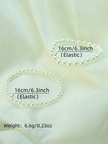 2PCS Faux Pearl Beaded Bracelet Set – Elegant Bohemian Style Adjustable Elastic Bangles For Girls & Ladies, Versatile Fashion Jewelry, Perfect Gift For Birthdays, Holidays, Or Any Occasion - trắng - Xem 8